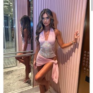 Pink and Silver Sequin Matching top & skirt set